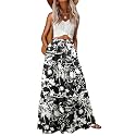 Lepunuo Womens Casual Boho High Waisted Flowy Maxi Skirts Tiered Floral Long Skirts with Pockets for Summer Beach Vacation