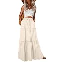 Lepunuo Womens Casual Boho High Waisted Flowy Maxi Skirts Tiered Floral Long Skirts with Pockets for Summer Beach Vacation