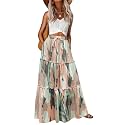 Lepunuo Womens Casual Boho High Waisted Flowy Maxi Skirts Tiered Floral Long Skirts with Pockets for Summer Beach Vacation