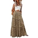Lepunuo Womens Casual Boho High Waisted Flowy Maxi Skirts Tiered Floral Long Skirts with Pockets for Summer Beach Vacation