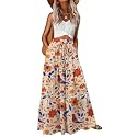 Lepunuo Womens Casual Boho High Waisted Flowy Maxi Skirts Tiered Floral Long Skirts with Pockets for Summer Beach Vacation