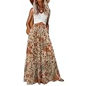 Lepunuo Womens Casual Boho High Waisted Flowy Maxi Skirts Tiered Floral Long Skirts with Pockets for Summer Beach Vacation