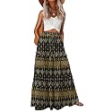Lepunuo Womens Casual Boho High Waisted Flowy Maxi Skirts Tiered Floral Long Skirts with Pockets for Summer Beach Vacation