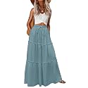 Lepunuo Womens Casual Boho High Waisted Flowy Maxi Skirts Tiered Floral Long Skirts with Pockets for Summer Beach Vacation