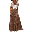Lepunuo Womens Casual Boho High Waisted Flowy Maxi Skirts Tiered Floral Long Skirts with Pockets for Summer Beach Vacation