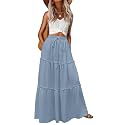 Lepunuo Womens Casual Boho High Waisted Flowy Maxi Skirts Tiered Floral Long Skirts with Pockets for Summer Beach Vacation