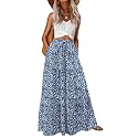 Lepunuo Womens Casual Boho High Waisted Flowy Maxi Skirts Tiered Floral Long Skirts with Pockets for Summer Beach Vacation