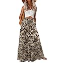 Lepunuo Womens Casual Boho High Waisted Flowy Maxi Skirts Tiered Floral Long Skirts with Pockets for Summer Beach Vacation