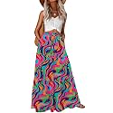 Lepunuo Womens Casual Boho High Waisted Flowy Maxi Skirts Tiered Floral Long Skirts with Pockets for Summer Beach Vacation