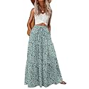 Lepunuo Womens Casual Boho High Waisted Flowy Maxi Skirts Tiered Floral Long Skirts with Pockets for Summer Beach Vacation