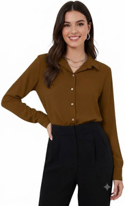 Leriya Fashion Casual Solid Women Brown Top