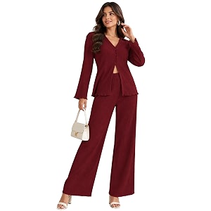 leriya fashion co ord set for women stylish  lycra jacquard cord set for women  relaxed fit v-neck full sleeve stretch fabric  casual travel office everyday coord outfit for woman  dress for woman