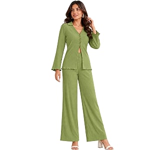 leriya fashion co ord set for women stylish  lycra jacquard cord set for women  relaxed fit v-neck full sleeve stretch fabric  casual travel office everyday coord outfit for woman  dress for woman