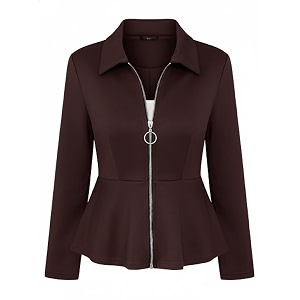Leriya Fashion Peplum Zip-Up Jacket for Women