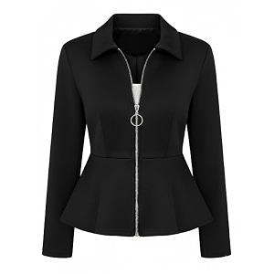 Leriya Fashion Peplum Zip-Up Jacket for Women