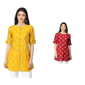 Leriya Fashion Rayon Fabric Printed Round Neck
