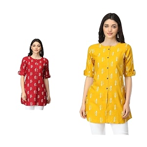Leriya Fashion Rayon Fabric Printed Round Neck