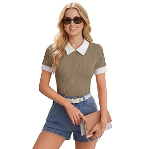 Leriya Fashion Womens Ribbed Knit Polo Top
