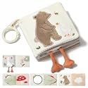 let's make Soft Baby Book, Sensory Crinkle Cloth Books for Babies 0-12 Months, Bear Goose Tummy Time Toy with Shatterproof Mirror, Squeaker, Food Grade Silicone Teether, Washable Stroller Newborn Gift