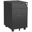 Letaya 3 Drawer Mobile File Cabinet with Lock,Under Desk Metal Small Filing Cabinets for Home Office Organizer Letters/Legal/A4(Fully Assembled Except Wheels-Black)
