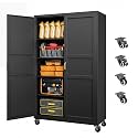 Letaya Metal Garage Storage Cabinet with Wheels,Wide Tool Locker,71”H,Black