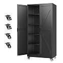 Letaya Metal Garage Storage Cabinet with Wheels,72" Black Tool Steel Locker