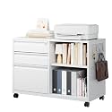 Letaya Mobile 3 Drawer File Cabinet with Lock-Metal Lateral Rolling Printer Stand Filing Cabinets for Home Office-Storage A4/F4/Letter (White)