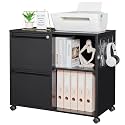 Letaya Mobile File Cabinet, Metal Lateral Rolling Printer Stand Filing Cabinets with Shelves for Home Office-Storage A4/F4 (Black)