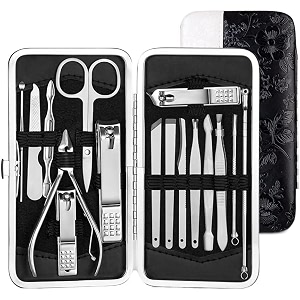 leticia manicure set 16pc professional pedicure manicure kit leticia stainless steel nail clippers grooming kit with lightweight and beautiful travel case-multicolor