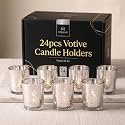 LETINE 24pcs Silver Votive Candle Holders – Glass Tea Light Candles Holder, Standard Votive Size for Regular Votive Candles – Bulk Candle Holder for Party Decoration, Bridal Shower, Holiday