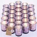 LETINE 36pcs Purple Votive Candle Holders – Glass Tea Light Candles Holder, Standard Votive Size for Regular Votive Candles– Bulk Candle Holder for Party Decoration, Bridal Shower, Home Decor