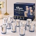 LETINE 48pcs Blue Votive Candle Holders – Glass Tea Light Candles Holder, Standard Votive Size for Regular Votive Candles – Bulk Candle Holder for Summer Weddings, Waterfront Venues, Home Decor