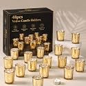 LETINE 48pcs Gold Votive Candle Holders – Glass Tea Light Candles Holder, Standard Votive Size for Regular Votive Candles – Bulk Candle Holder for Party Decorations, Bridal Shower, Holiday Decor