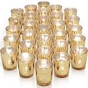 LETINE Gold Votive Candle Holders Set of 36 - Speckled Mercury Gold Glass Candle Holder Bulk - Ideal Spring Summer Decor for Wedding Centerpiece Table，Valentine's Day Decorations Indoor