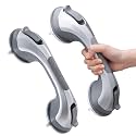 LEVERLOC Grab Bars for Shower 2 Pack Suction, Heavy Duty 12 Inch Shower Handle Removable Bath Bar for Seniors and Elderly, Bathroom Safety Grip No Drilling Waterproof Silver