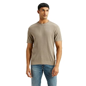 Levis Mens Textured Beige Slim Fit T-Shirt
