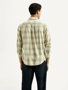 LEVIS Men Checkered Casual Beige Green Shirt