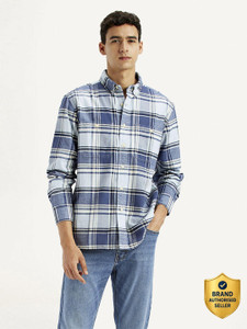 LEVIS Men Checkered Casual Blue Shirt