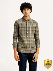 LEVIS Men Checkered Casual Green Shirt