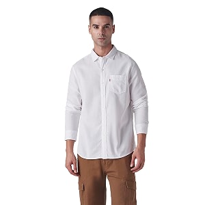 Levis Mens White Solid Slim Fit Shirt