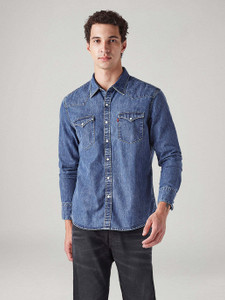 LEVIS Men Solid Casual Blue Shirt