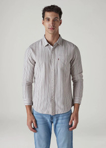 LEVIS Men Striped Casual Brown Shirt