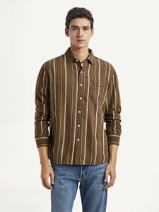 LEVIS Men Striped Casual Brown Shirt