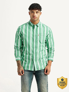 LEVIS Men Striped Casual Green Shirt