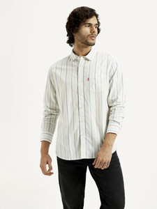 LEVIS Men Striped Casual White Shirt