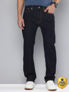 levis 505 men straight fit mid rise dark blue jeans