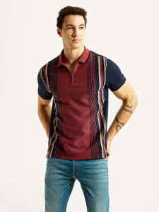 LEVIS Striped Men Polo Neck Maroon T-Shirt