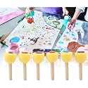 Levin 6pcs Sponge Painting Stamper Wooden Handle Different Shape Foam Sponge Brush Painting Tools for Painting Drawing DIY Crafts