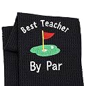 LEVLO Golf Coach Teacher Appreciation Gift Best Teacher by Par Embroidered Golf Towel Gift Golf Towel with Clip