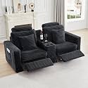 LEVNARY 2-Seater Modular Reclining Sofa with Center Console, Faux Rabbit Fur Power Recliner Loveseat with Cup Holders, USB Charging, Side Pockets &amp; 2 Pillows, Living Room Furniture (Black)